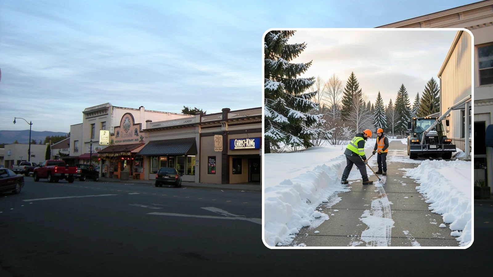 Warehouse Sidewalk Clearing in Burlington, Skagit County, WA - Employee-walkway clearing for Western Washington warehouses, keeping pedestrian routes to entrances and dock offices separate...