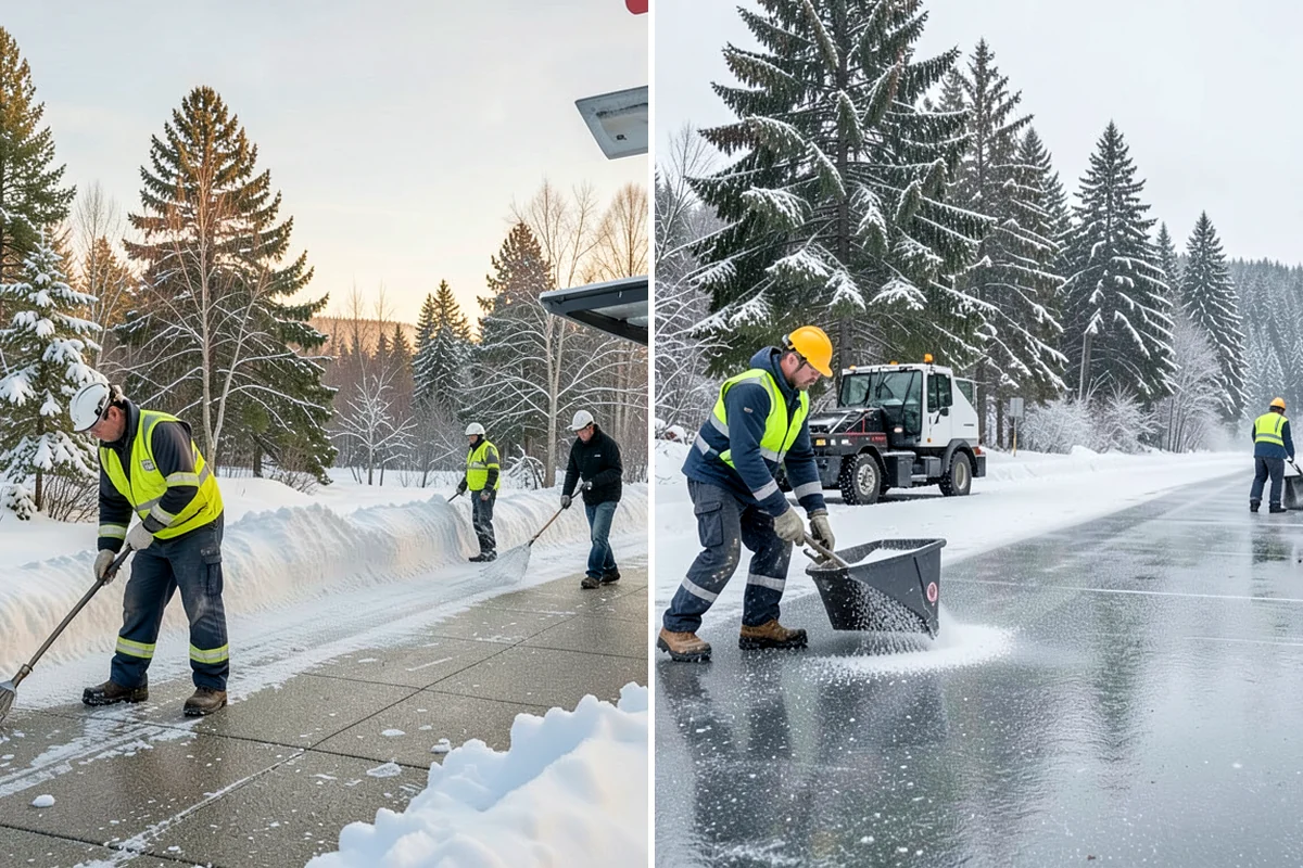 Warehouse Sidewalk Clearing in Clyde Hill, King County, WA - Clear personnel entrances and dock-office approaches first