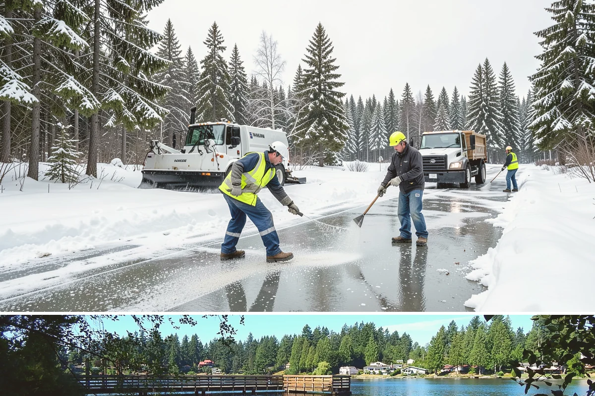 Warehouse Sidewalk Clearing in Federal Way, King County, WA - Warehouse sidewalk needs peak from late November through February, when boot-packed snow on shaded dock walks refreezes overnight.