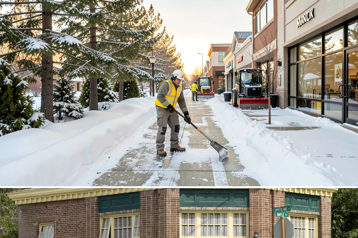 Warehouse Sidewalk Clearing in Hamilton, Skagit County, WA - Warehouse sidewalk needs peak from late November through February, when boot-packed snow on shaded dock walks refreezes overnight.