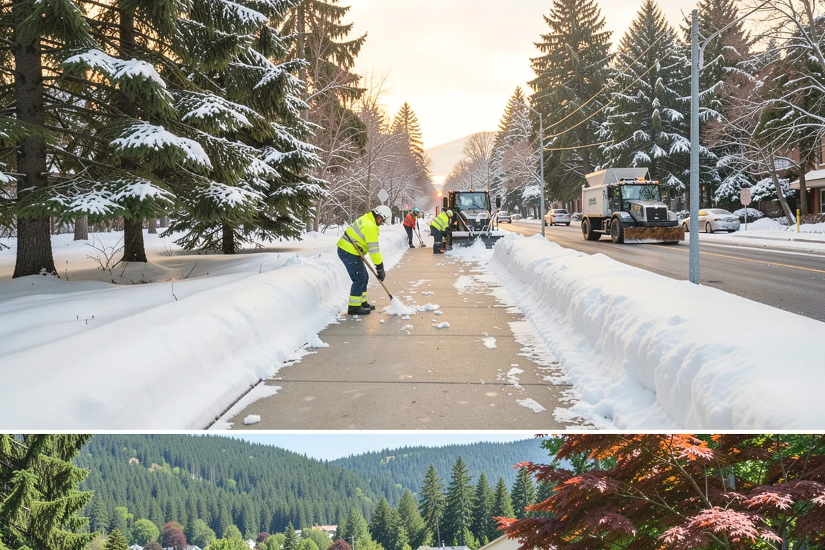 Warehouse Sidewalk Clearing in Index, Snohomish County, WA - Warehouse sidewalk needs peak from late November through February, when boot-packed snow on shaded dock walks refreezes overnight.