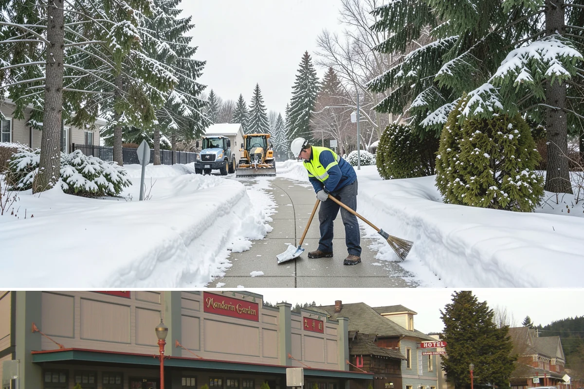 Warehouse Sidewalk Clearing in Issaquah, King County, WA - Warehouse sidewalk needs peak from late November through February, when boot-packed snow on shaded dock walks refreezes overnight.
