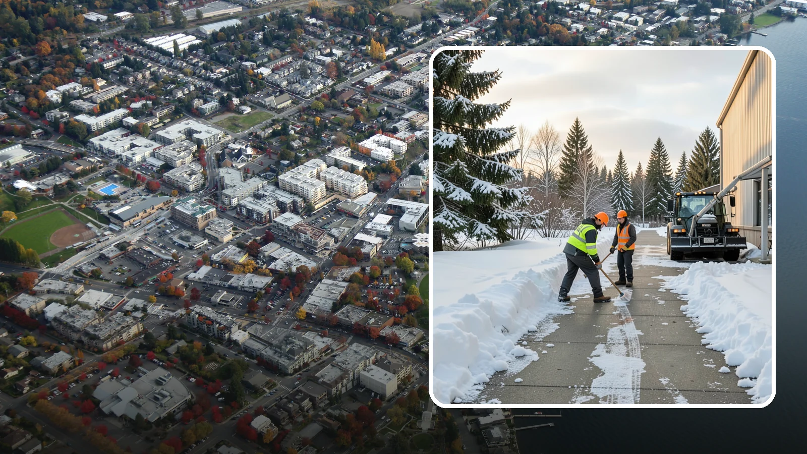 Warehouse Sidewalk Clearing in Kirkland, King County, WA - Employee-walkway clearing for Western Washington warehouses, keeping pedestrian routes to entrances and dock offices separate...