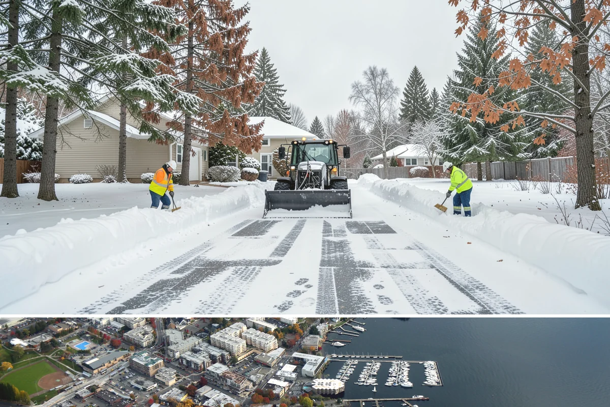 Warehouse Sidewalk Clearing in Kirkland, King County, WA - Warehouse sidewalk needs peak from late November through February, when boot-packed snow on shaded dock walks refreezes overnight.