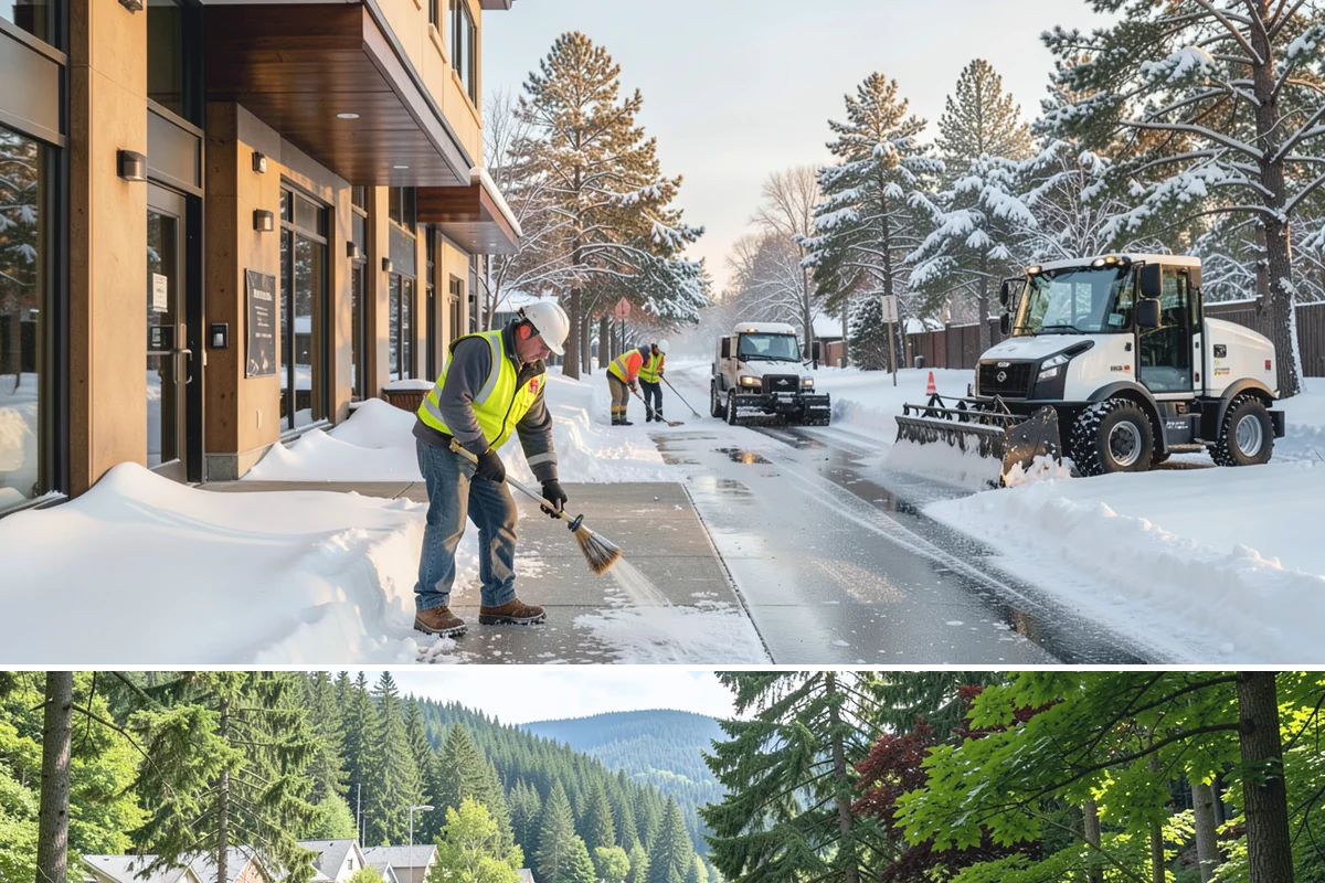 Warehouse Sidewalk Clearing in Lake Forest Park, King County, WA - Warehouse sidewalk needs peak from late November through February, when boot-packed snow on shaded dock walks refreezes overnight.