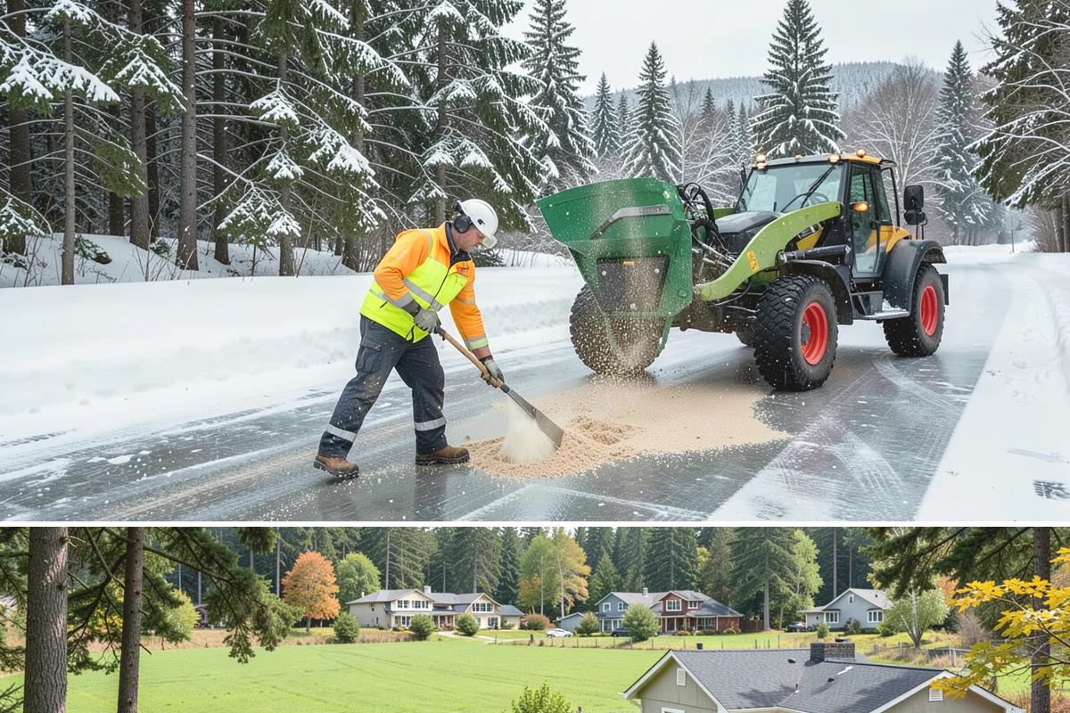 Warehouse Sidewalk Clearing in Lyman, Skagit County, WA - Warehouse sidewalk needs peak from late November through February, when boot-packed snow on shaded dock walks refreezes overnight.