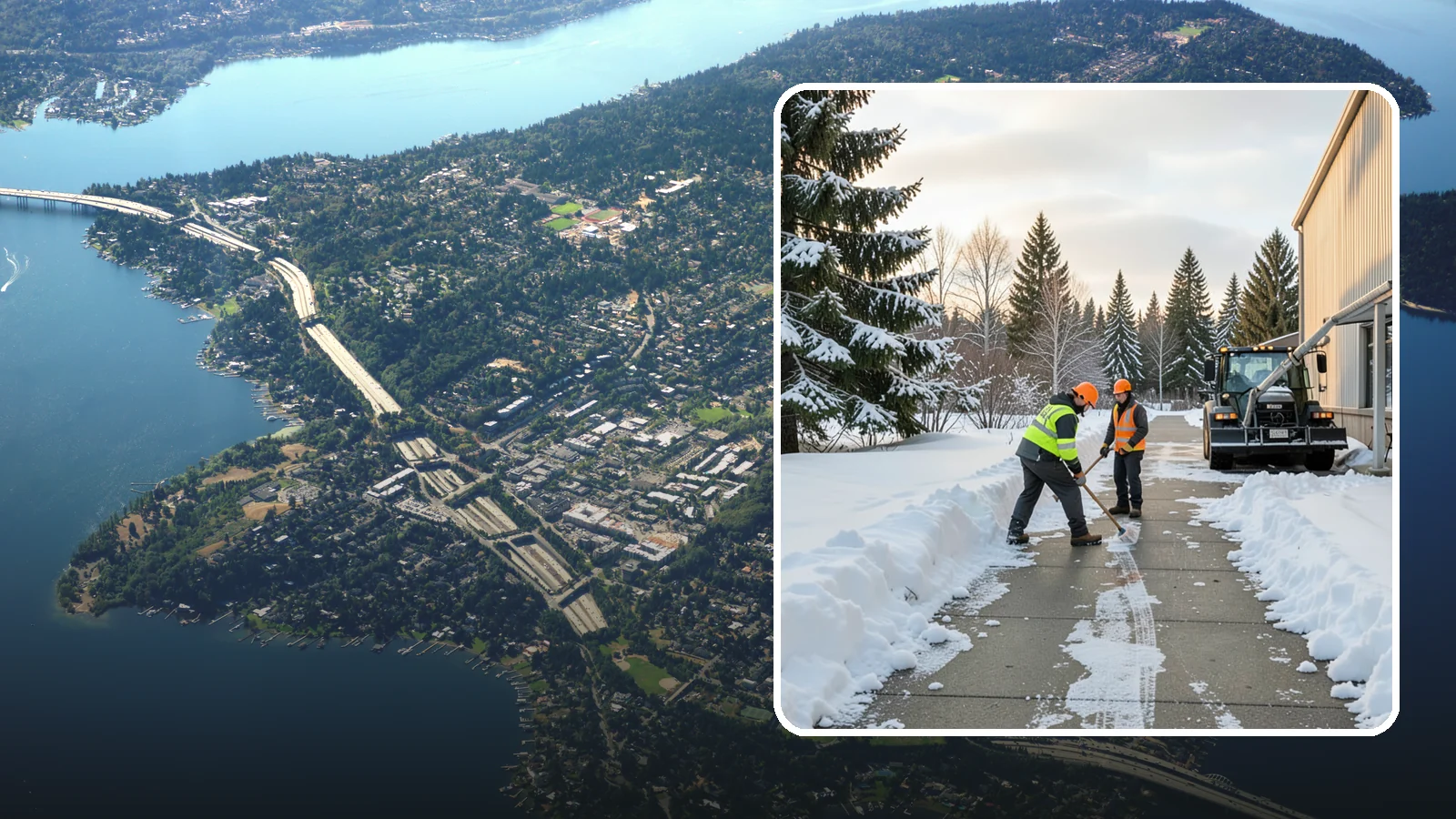 Warehouse Sidewalk Clearing in Mercer Island, King County, WA - Employee-walkway clearing for Western Washington warehouses, keeping pedestrian routes to entrances and dock offices separate...