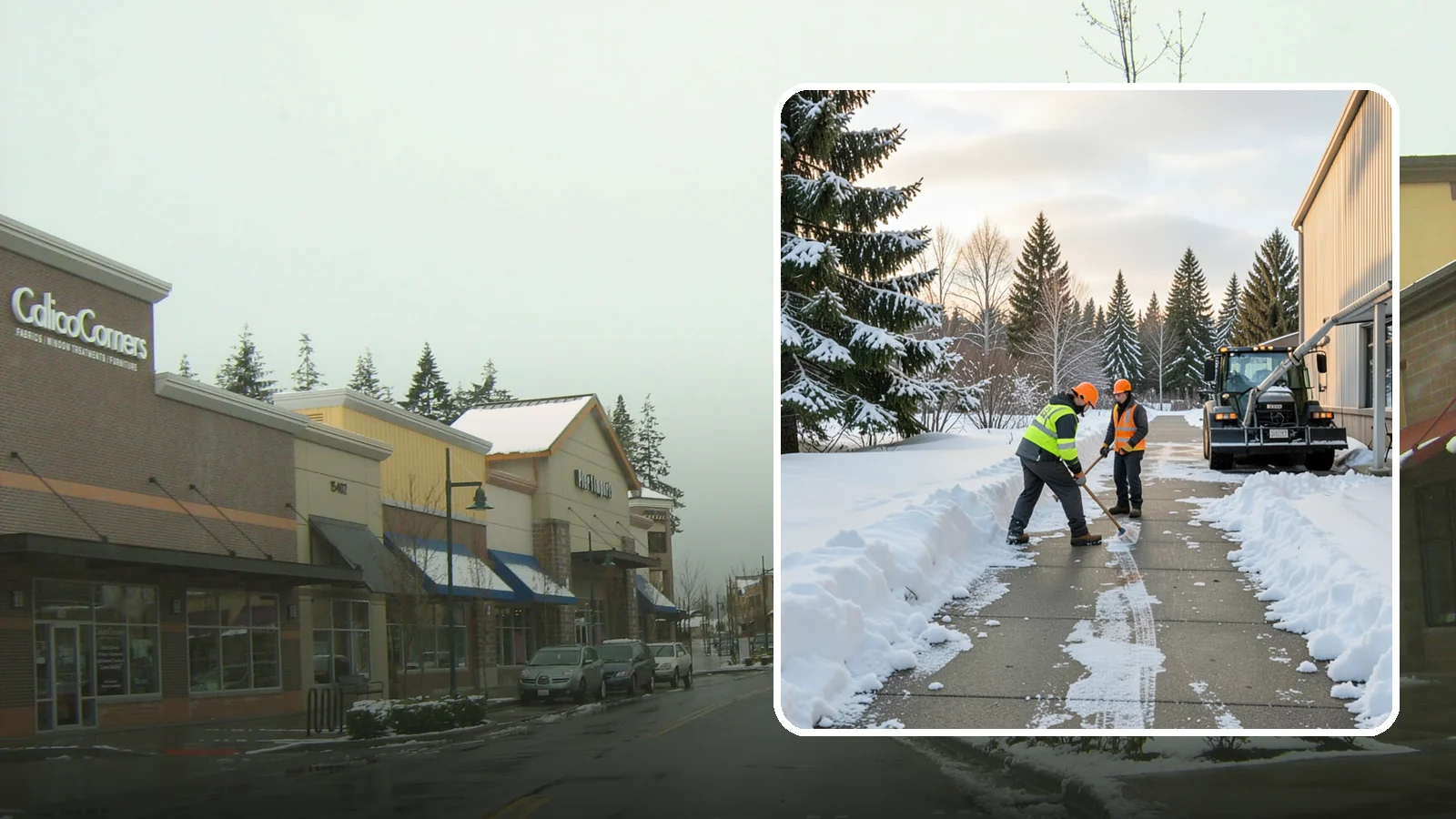Warehouse Sidewalk Clearing in Mill Creek, Snohomish County, WA - Employee-walkway clearing for Western Washington warehouses, keeping pedestrian routes to entrances and dock offices separate...