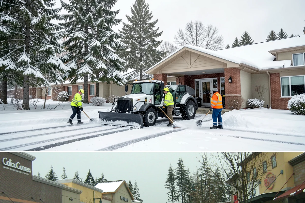 Warehouse Sidewalk Clearing in Mill Creek, Snohomish County, WA - Warehouse sidewalk needs peak from late November through February, when boot-packed snow on shaded dock walks refreezes overnight.