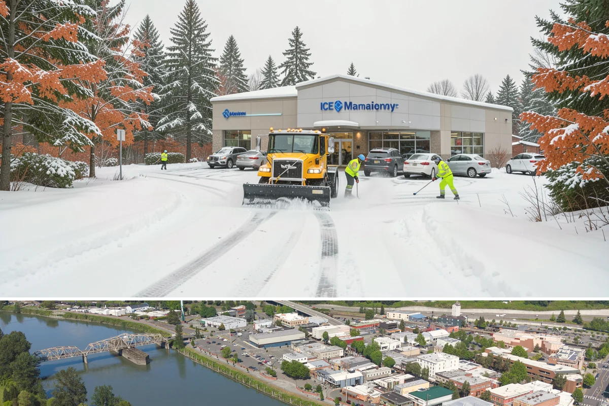 Warehouse Sidewalk Clearing in Mount Vernon, Skagit County, WA - Warehouse sidewalk needs peak from late November through February, when boot-packed snow on shaded dock walks refreezes overnight.