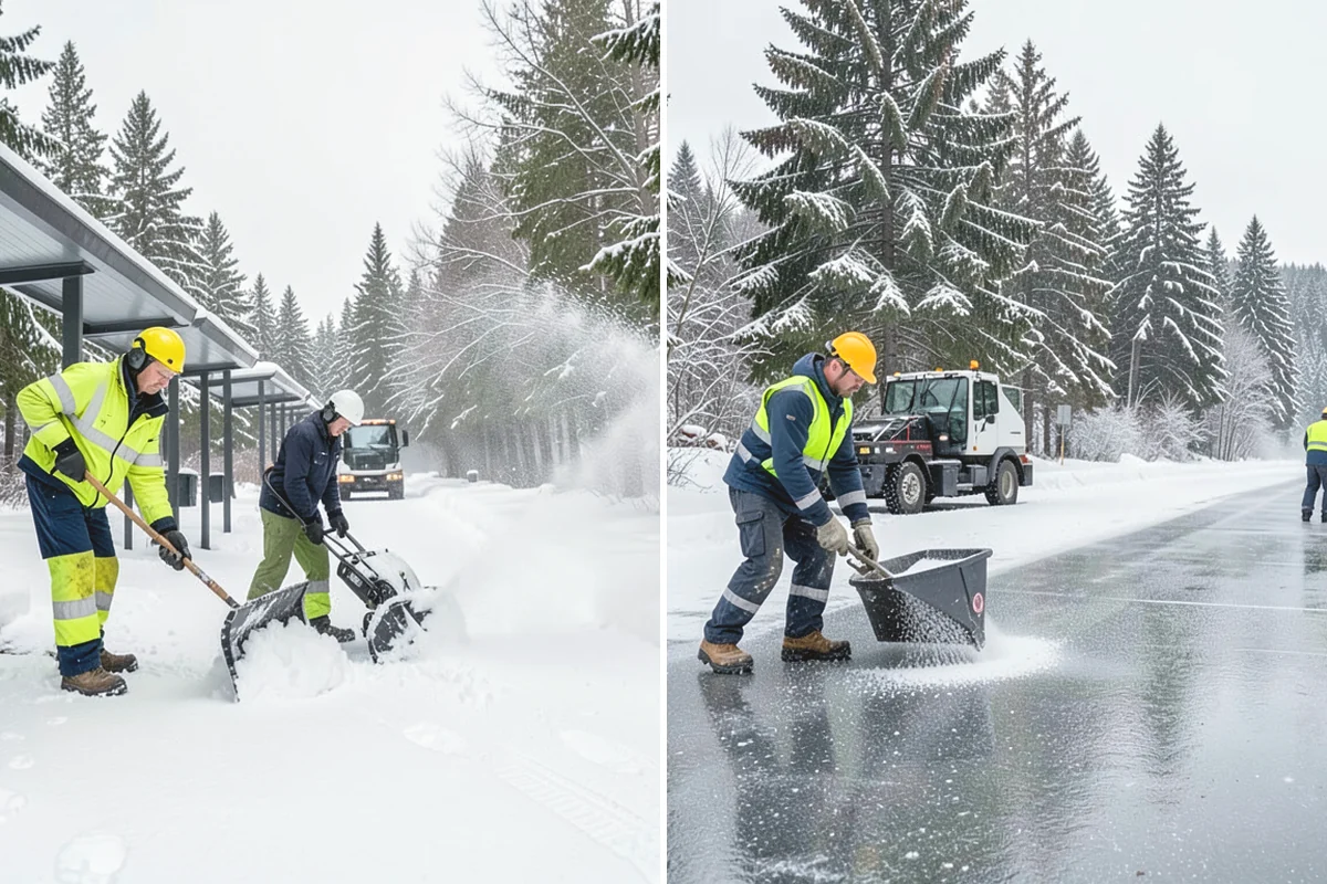 Warehouse Sidewalk Clearing in Oak Harbor, Island County, WA - Clear personnel entrances and dock-office approaches first