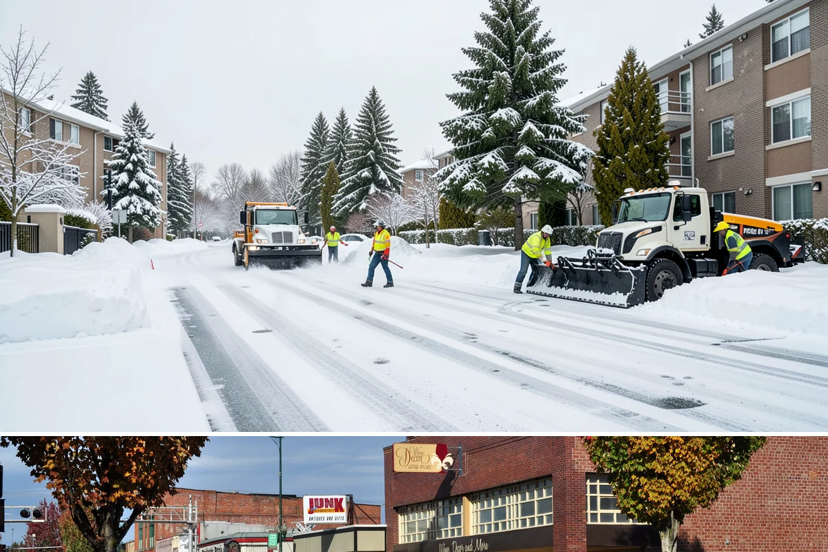 Warehouse Sidewalk Clearing in Puyallup, Pierce County, WA - Warehouse sidewalk needs peak from late November through February, when boot-packed snow on shaded dock walks refreezes overnight.