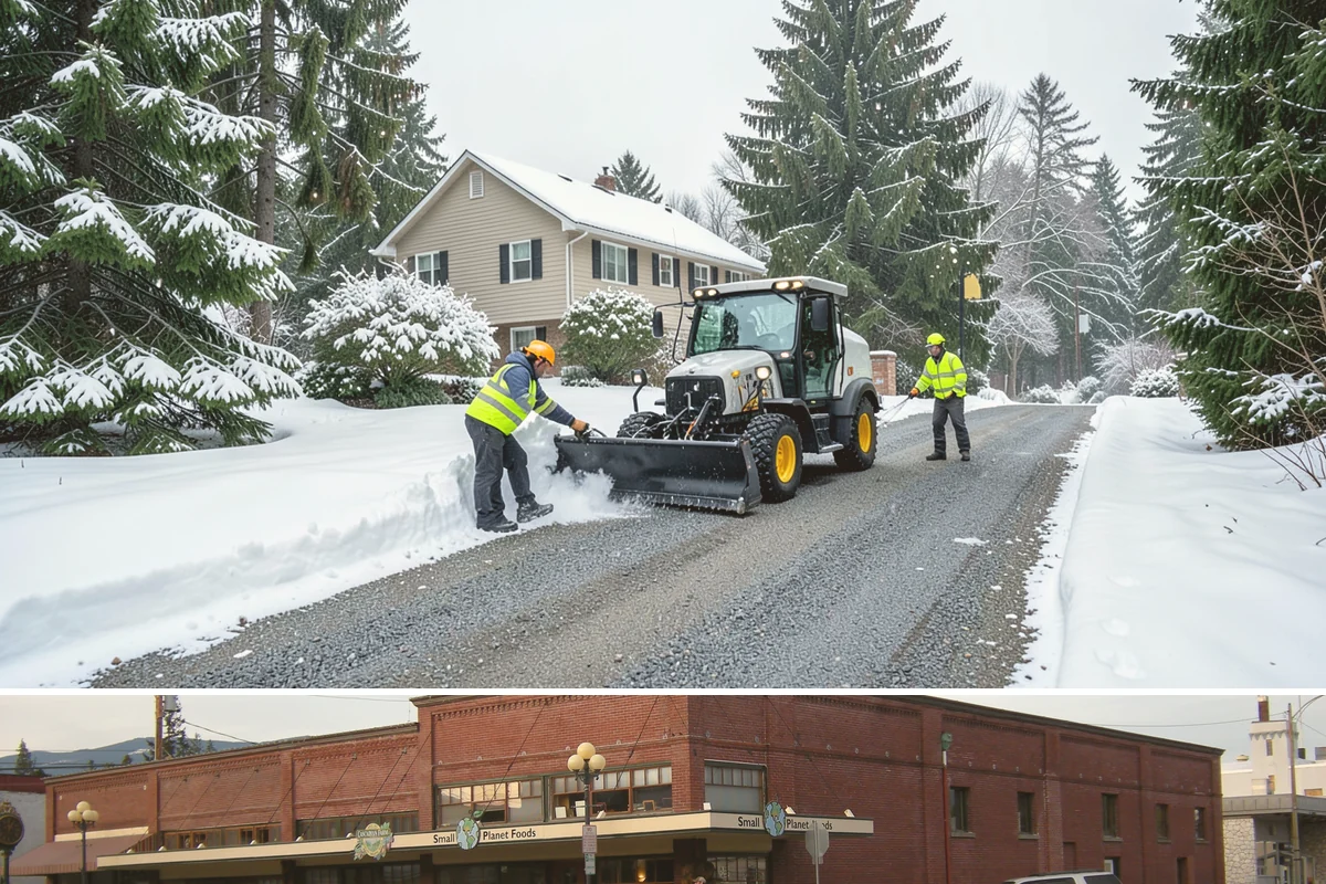 Warehouse Sidewalk Clearing in Sedro-Woolley, Skagit County, WA - Warehouse sidewalk needs peak from late November through February, when boot-packed snow on shaded dock walks refreezes overnight.