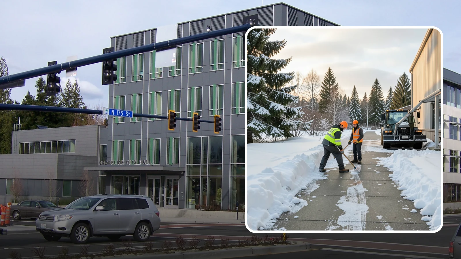 Warehouse Sidewalk Clearing in Shoreline, King County, WA - Employee-walkway clearing for Western Washington warehouses, keeping pedestrian routes to entrances and dock offices separate...