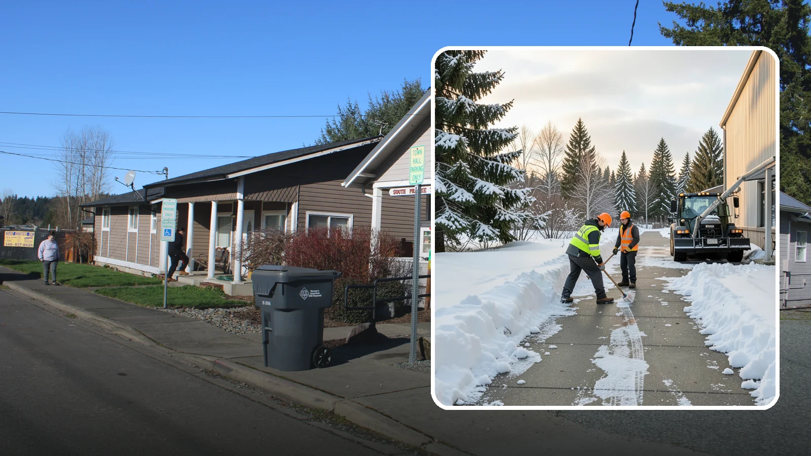 Warehouse Sidewalk Clearing in South Prairie, Pierce County, WA - Employee-walkway clearing for Western Washington warehouses, keeping pedestrian routes to entrances and dock offices separate...