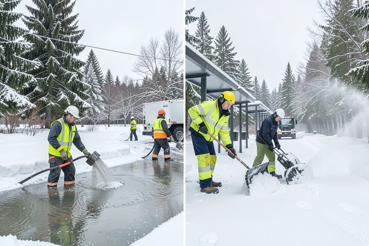 Warehouse Sidewalk Clearing in South Prairie, Pierce County, WA - Clear personnel entrances and dock-office approaches first