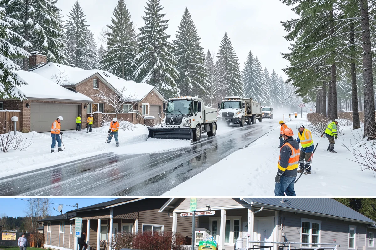 Warehouse Sidewalk Clearing in South Prairie, Pierce County, WA - Warehouse sidewalk needs peak from late November through February, when boot-packed snow on shaded dock walks refreezes overnight.