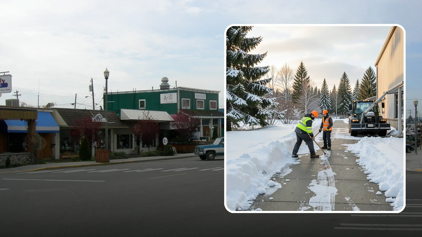 Warehouse Sidewalk Clearing in Stanwood, Snohomish County, WA - Employee-walkway clearing for Western Washington warehouses, keeping pedestrian routes to entrances and dock offices separate...