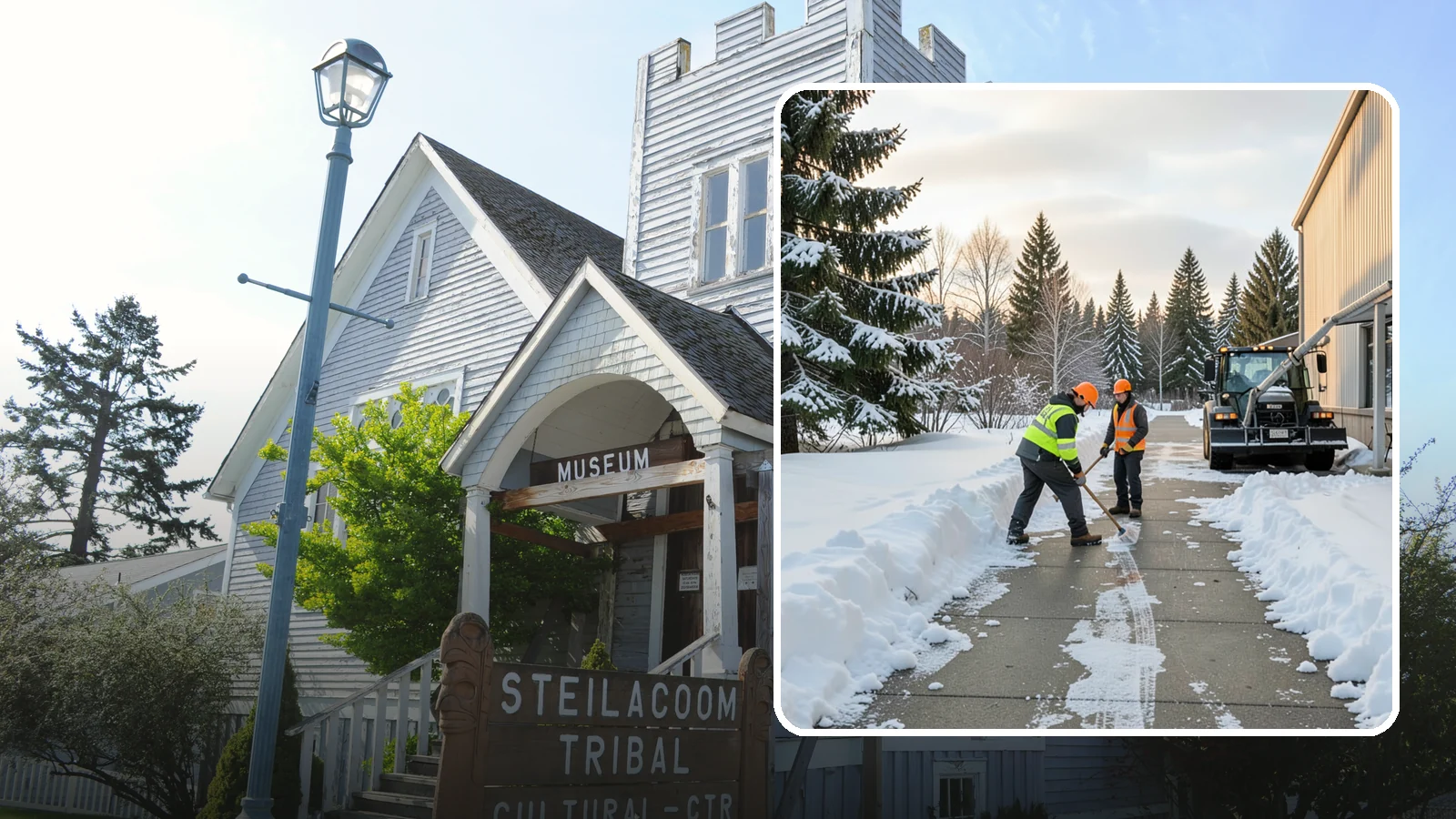 Warehouse Sidewalk Clearing in Steilacoom, Pierce County, WA - Employee-walkway clearing for Western Washington warehouses, keeping pedestrian routes to entrances and dock offices separate...