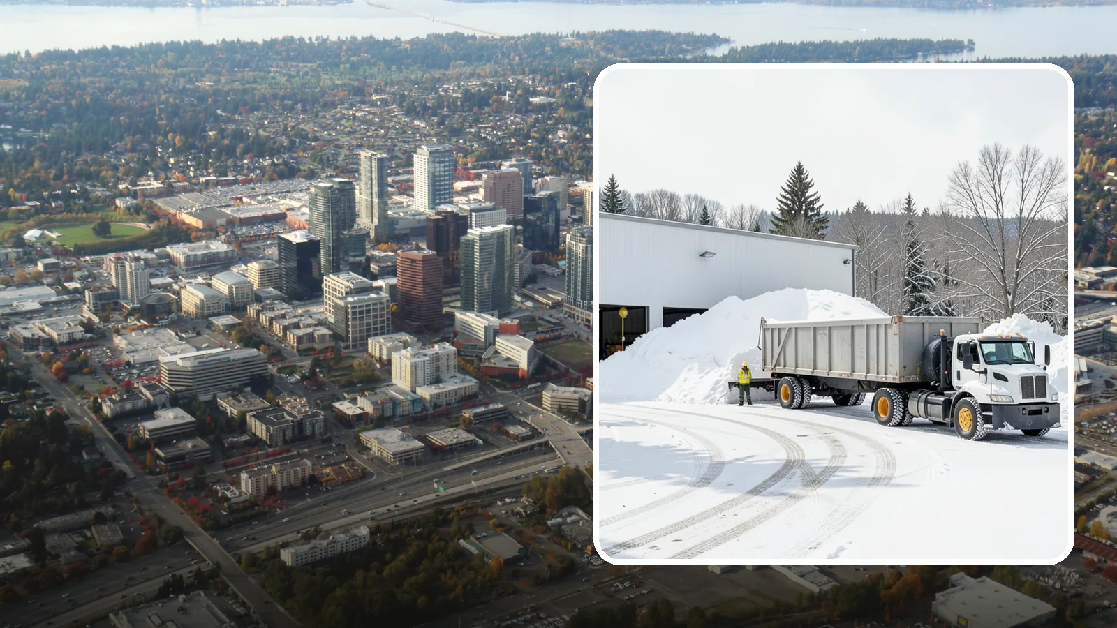 Warehouse Snow Hauling in Bellevue, King County, WA - We haul snow from warehouse yards, dock approaches, and truck lanes so freight keeps moving through winter.
