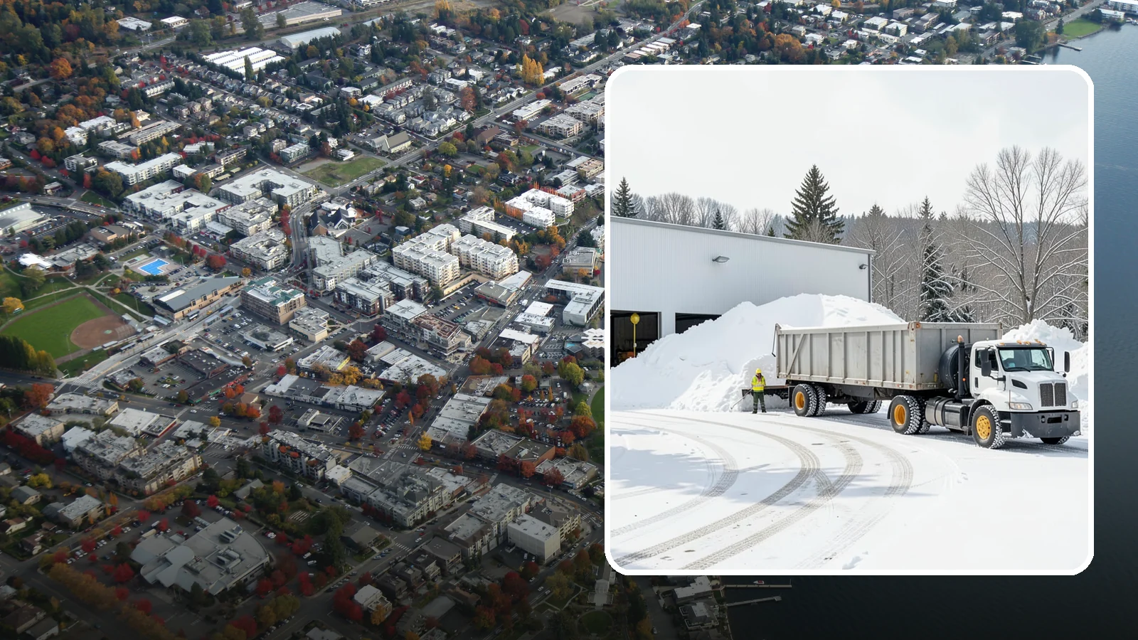 Warehouse Snow Hauling in Kirkland, King County, WA - We haul snow from warehouse yards, dock approaches, and truck lanes so freight keeps moving through winter.