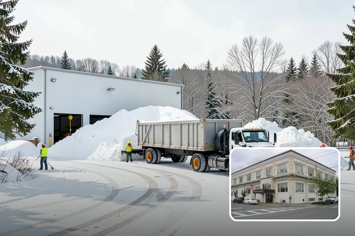 Warehouse Snow Plowing in Anacortes, Skagit County, WA - Trailer yards and dock aprons cleared for continuous freight flow