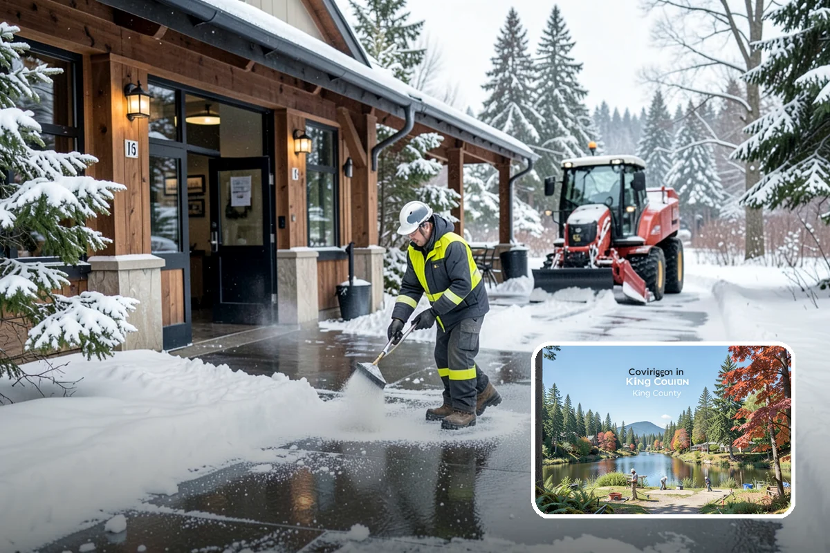 Warehouse Snow Plowing in Covington, King County, WA - Trailer yards and dock aprons cleared for continuous freight flow
