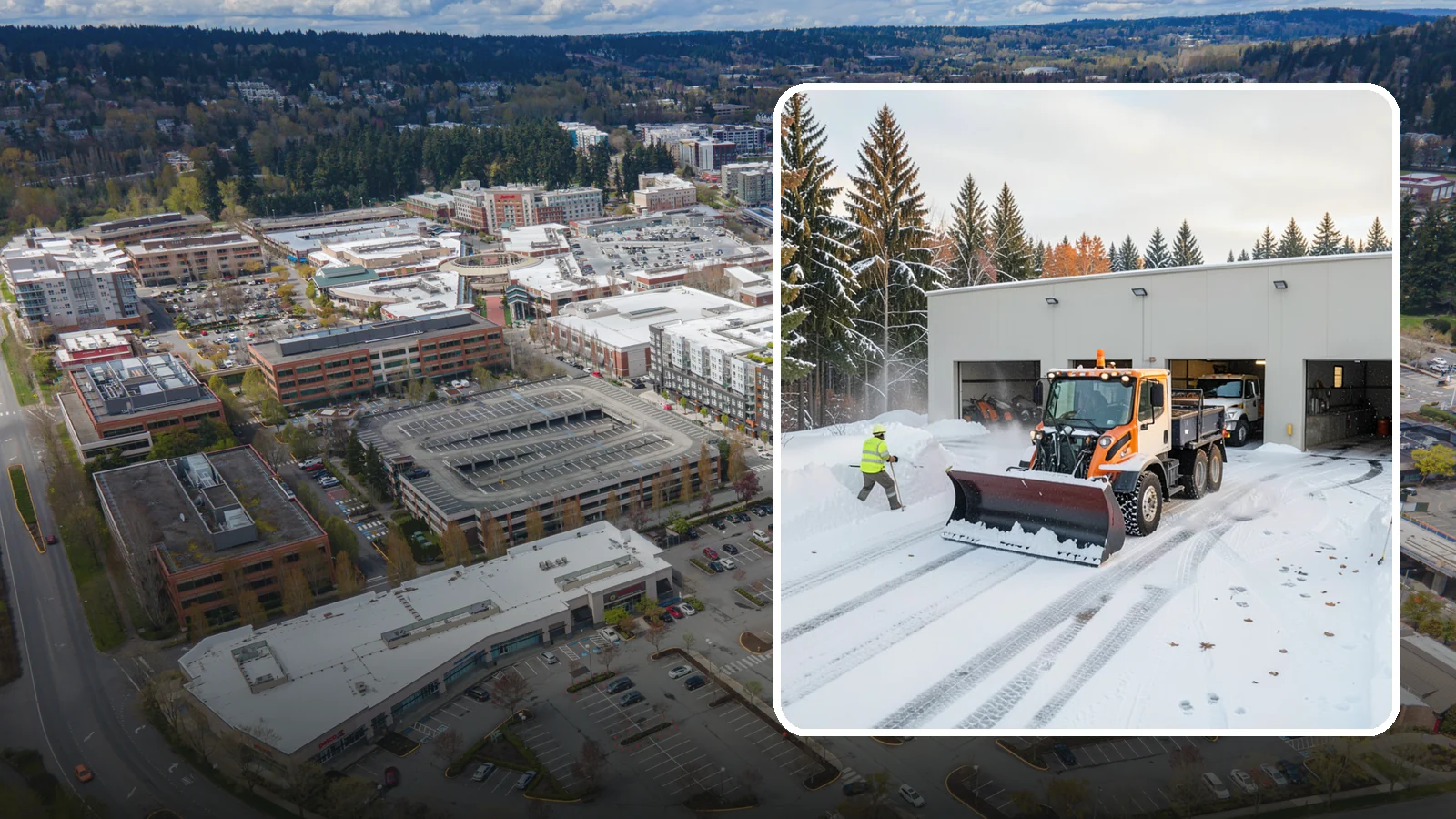 Warehouse Snow Plowing in Redmond, King County, WA - We plow warehouse lots, loading docks, and trailer yards so trucks dock and depart without weather delays.