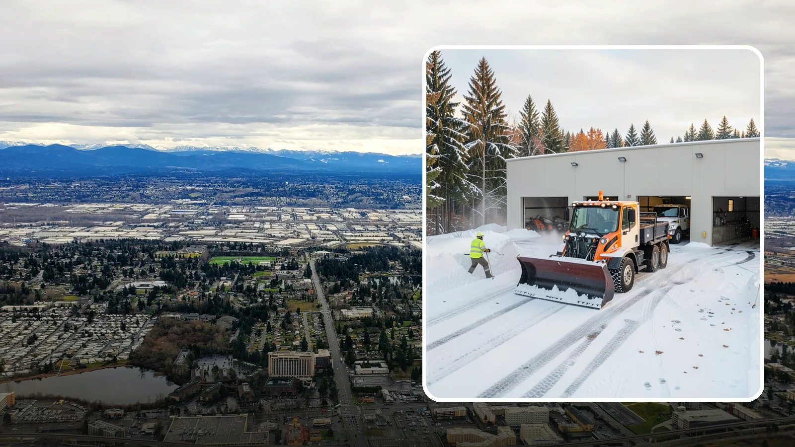 Warehouse Snow Plowing in SeaTac, King County, WA - We plow warehouse lots, loading docks, and trailer yards so trucks dock and depart without weather delays.