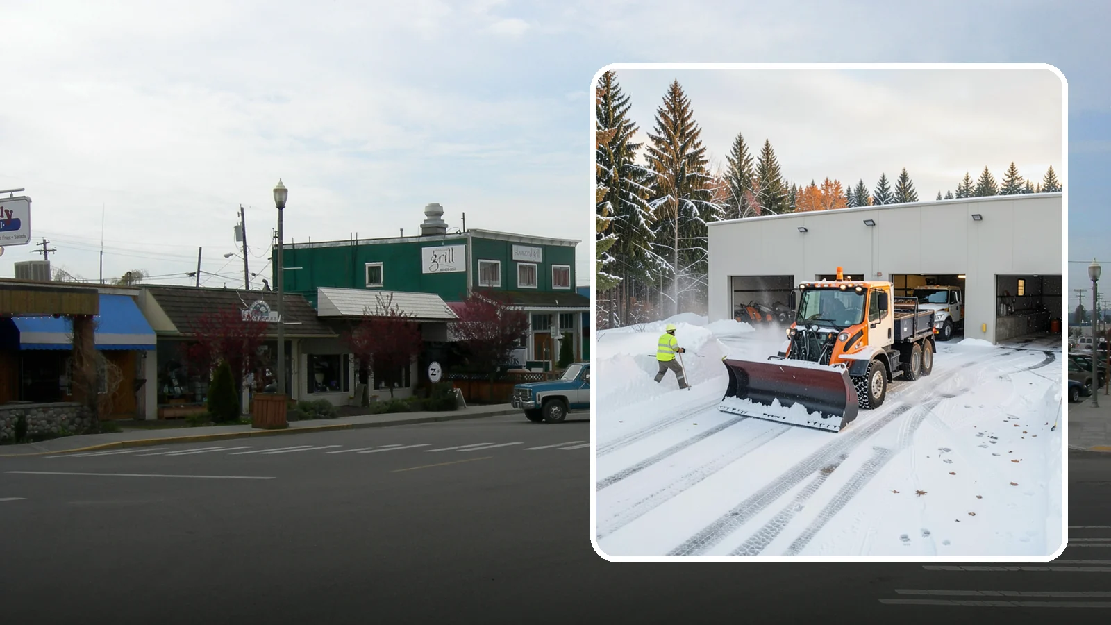 Warehouse Snow Plowing in Stanwood, Snohomish County, WA - We plow warehouse lots, loading docks, and trailer yards so trucks dock and depart without weather delays.