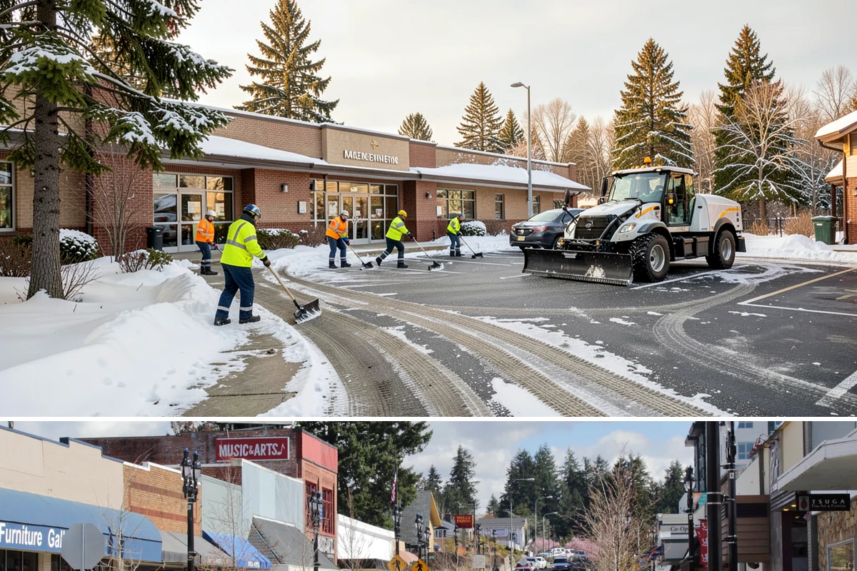 Warehouse Snow Removal in Bothell, King County, WA - Warehouses face peak risk during December and January cold snaps when wet snow compacts quickly under continuous trailer traffic.