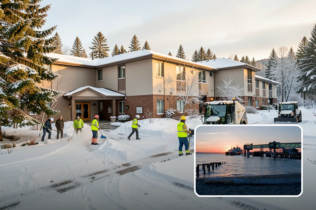 Warehouse Snow Removal in Edmonds, Snohomish County, WA - Open dock doors and trailer staging areas