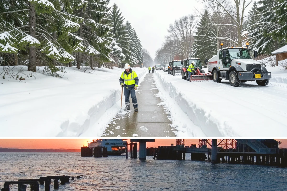 Warehouse Snow Removal in Edmonds, Snohomish County, WA - Warehouses face peak risk during December and January cold snaps when wet snow compacts quickly under continuous trailer traffic.