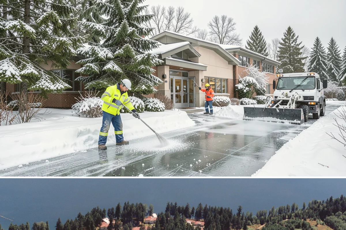 Warehouse Snow Removal in Lakewood, Pierce County, WA - Warehouses face peak risk during December and January cold snaps when wet snow compacts quickly under continuous trailer traffic.