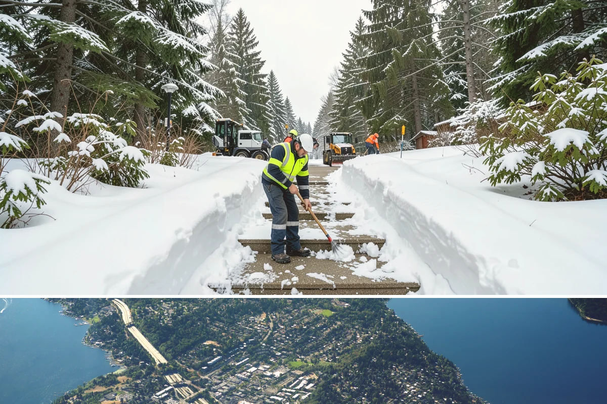 Warehouse Snow Removal in Mercer Island, King County, WA - Warehouses face peak risk during December and January cold snaps when wet snow compacts quickly under continuous trailer traffic.