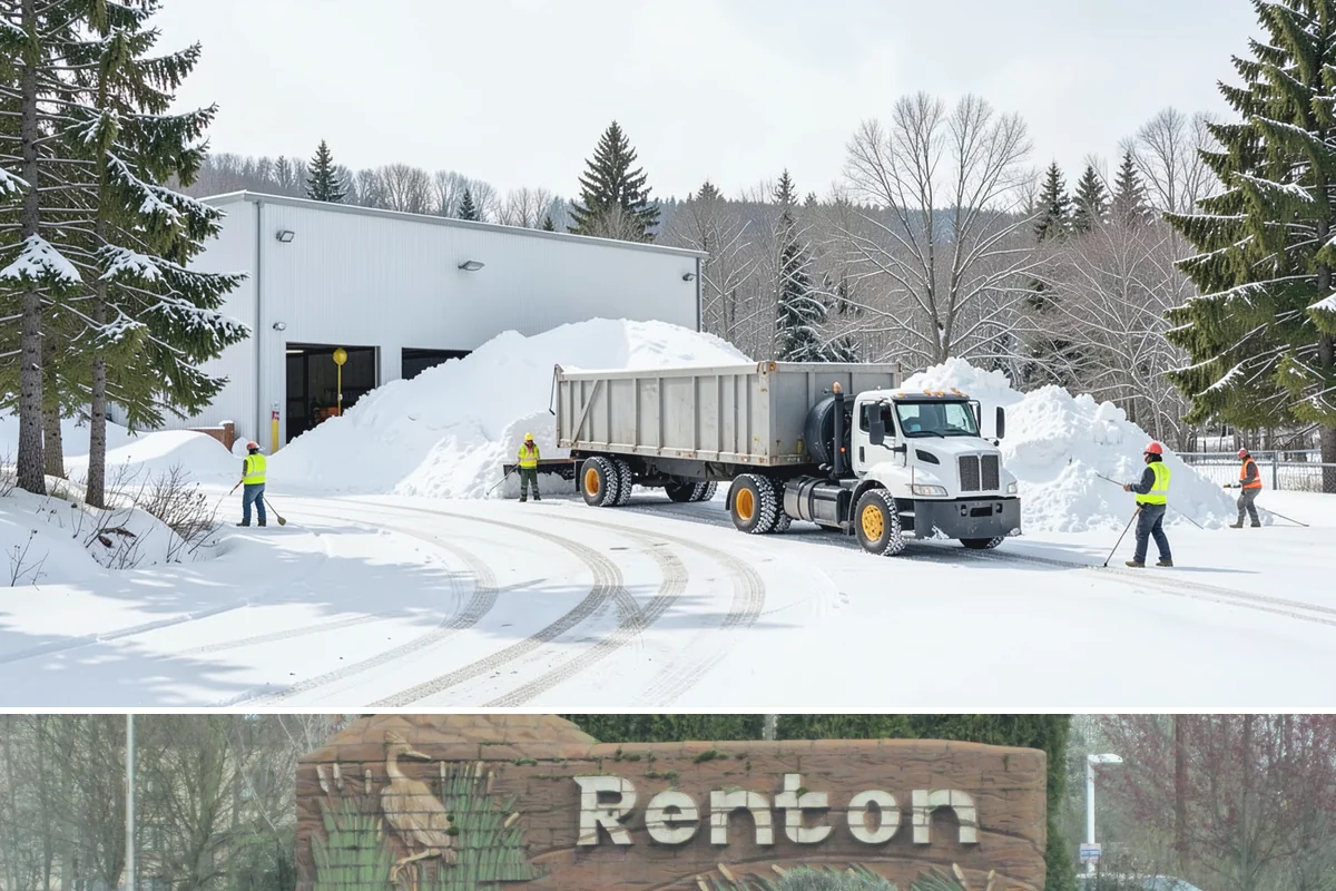 Warehouse Snow Removal in Renton, King County, WA - Warehouses face peak risk during December and January cold snaps when wet snow compacts quickly under continuous trailer traffic.