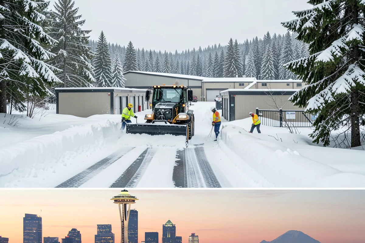 Warehouse Snow Removal in Seattle, King County, WA - Warehouses face peak risk during December and January cold snaps when wet snow compacts quickly under continuous trailer traffic.