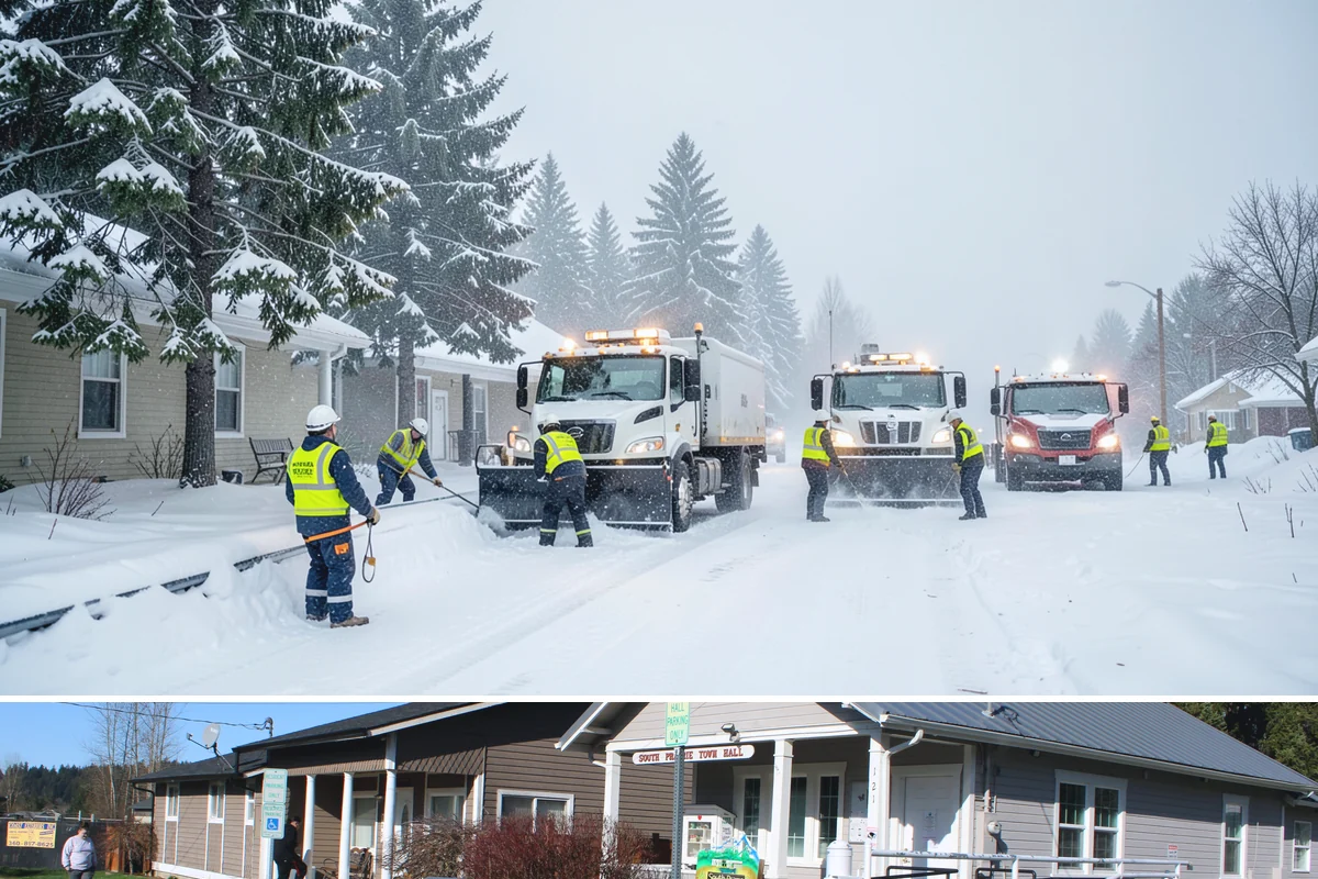 Warehouse Snow Removal in South Prairie, Pierce County, WA - Warehouses face peak risk during December and January cold snaps when wet snow compacts quickly under continuous trailer traffic.