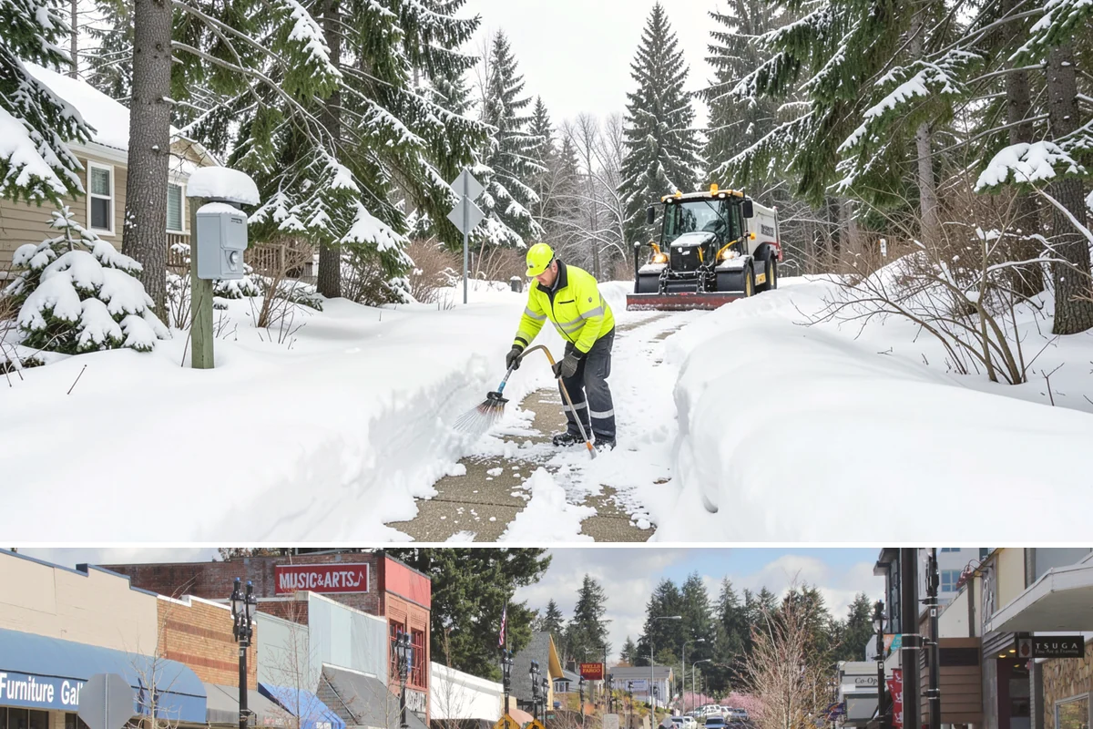 Window Well Snow Clearing in Bothell, King County, WA - Wells need attention right after each lowland snowfall and again during the thaw cycles that regularly punctuate our winters.