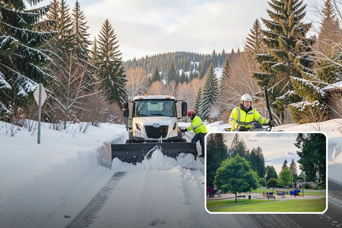 Winter Storm Cleanup in Bonney Lake, Pierce County, WA - Removal of plow berms and hard-packed leftovers