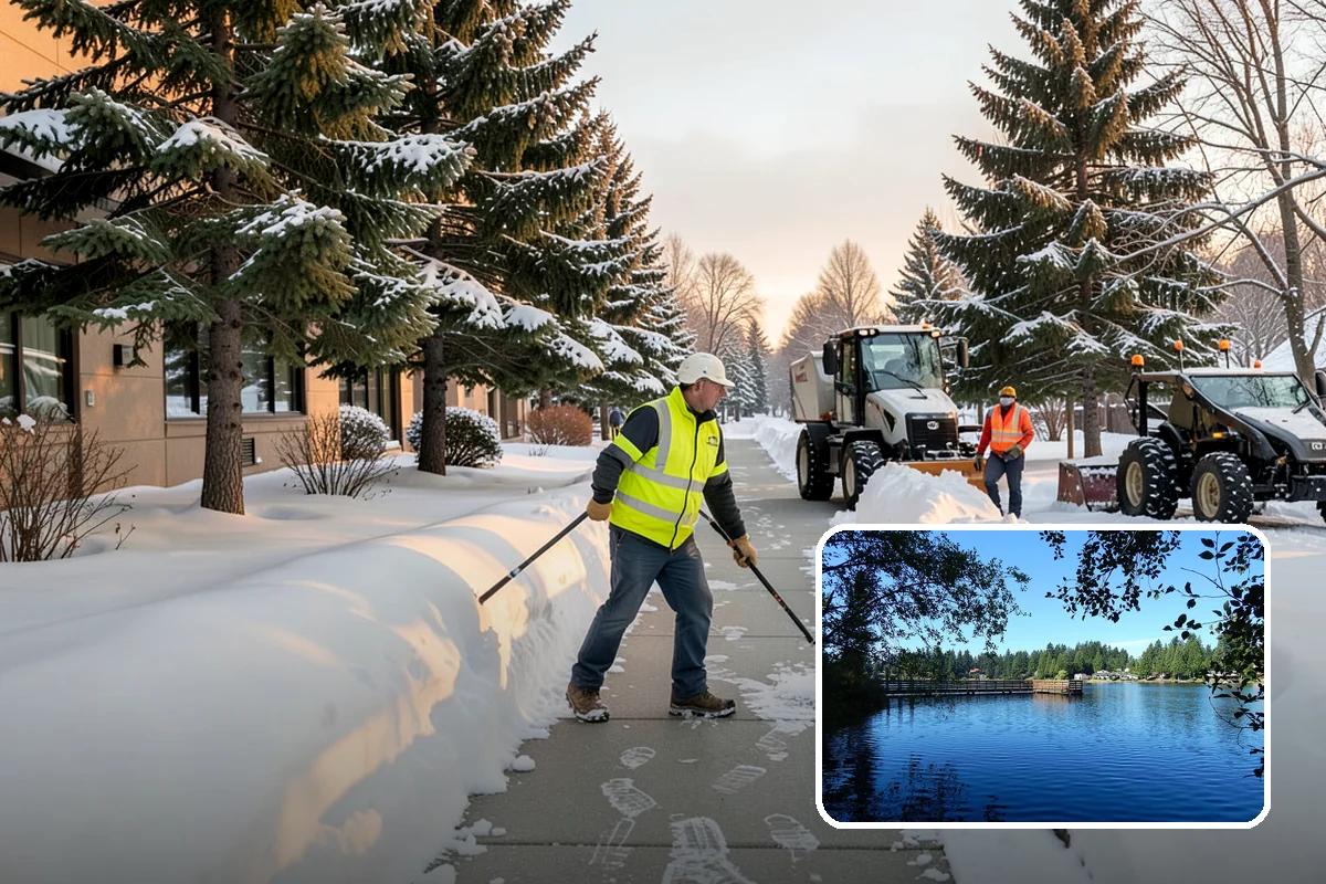 Winter Storm Cleanup in Federal Way, King County, WA - Removal of plow berms and hard-packed leftovers