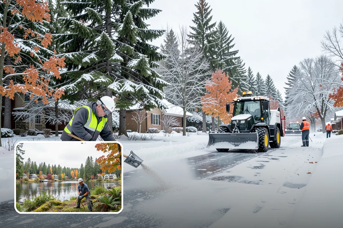 Winter Storm Cleanup in La Conner, Skagit County, WA - Removal of plow berms and hard-packed leftovers