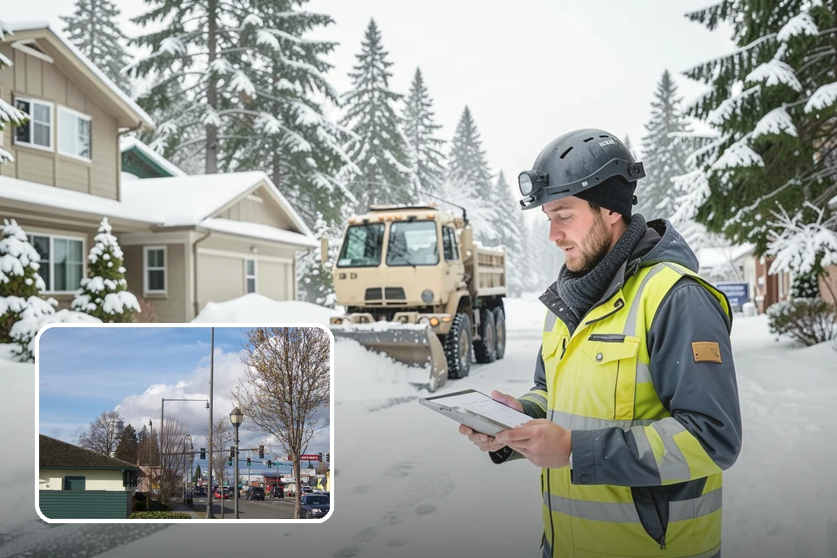 Winter Storm Cleanup in Marysville, Snohomish County, WA - Removal of plow berms and hard-packed leftovers