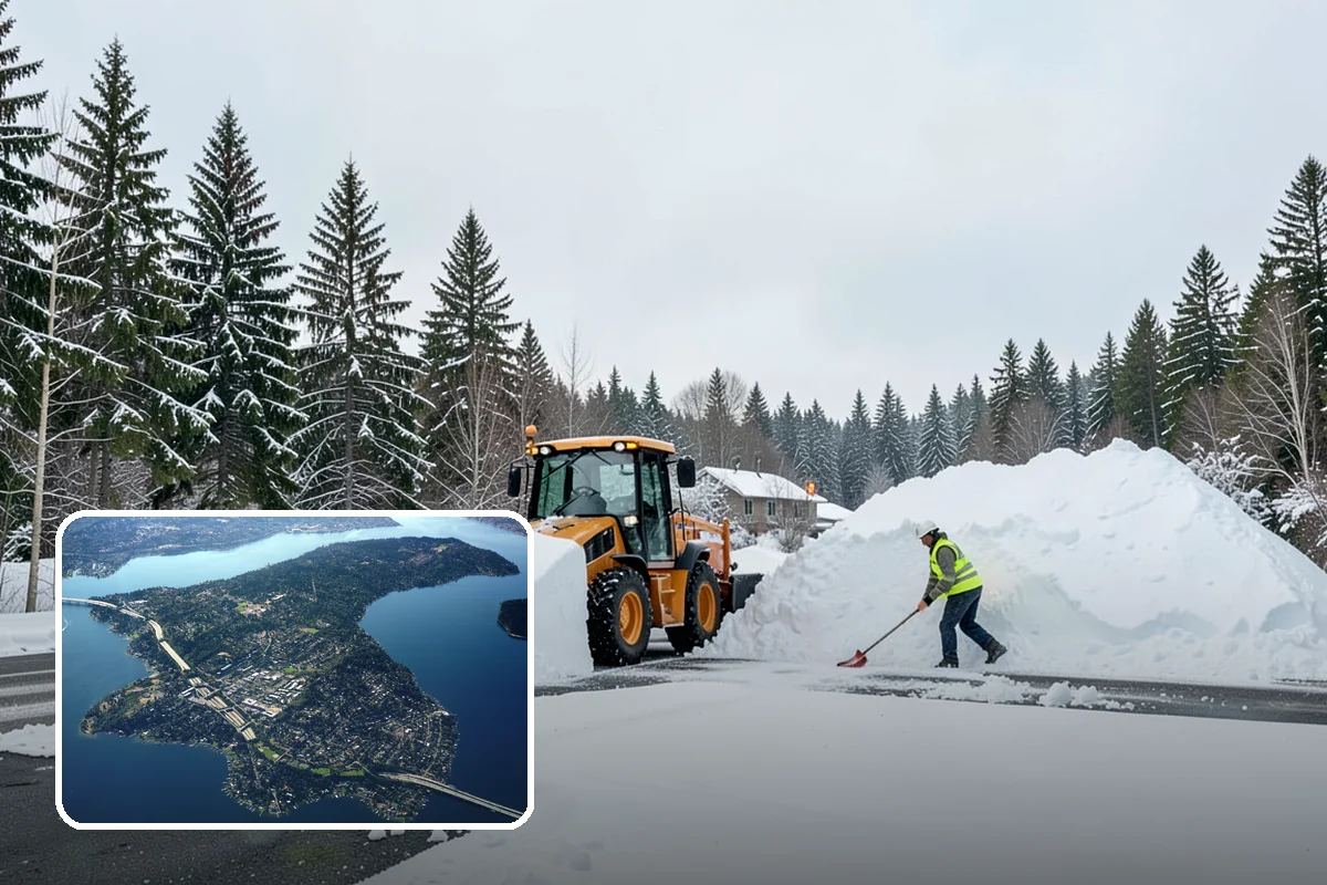 Winter Storm Cleanup in Mercer Island, King County, WA - Removal of plow berms and hard-packed leftovers