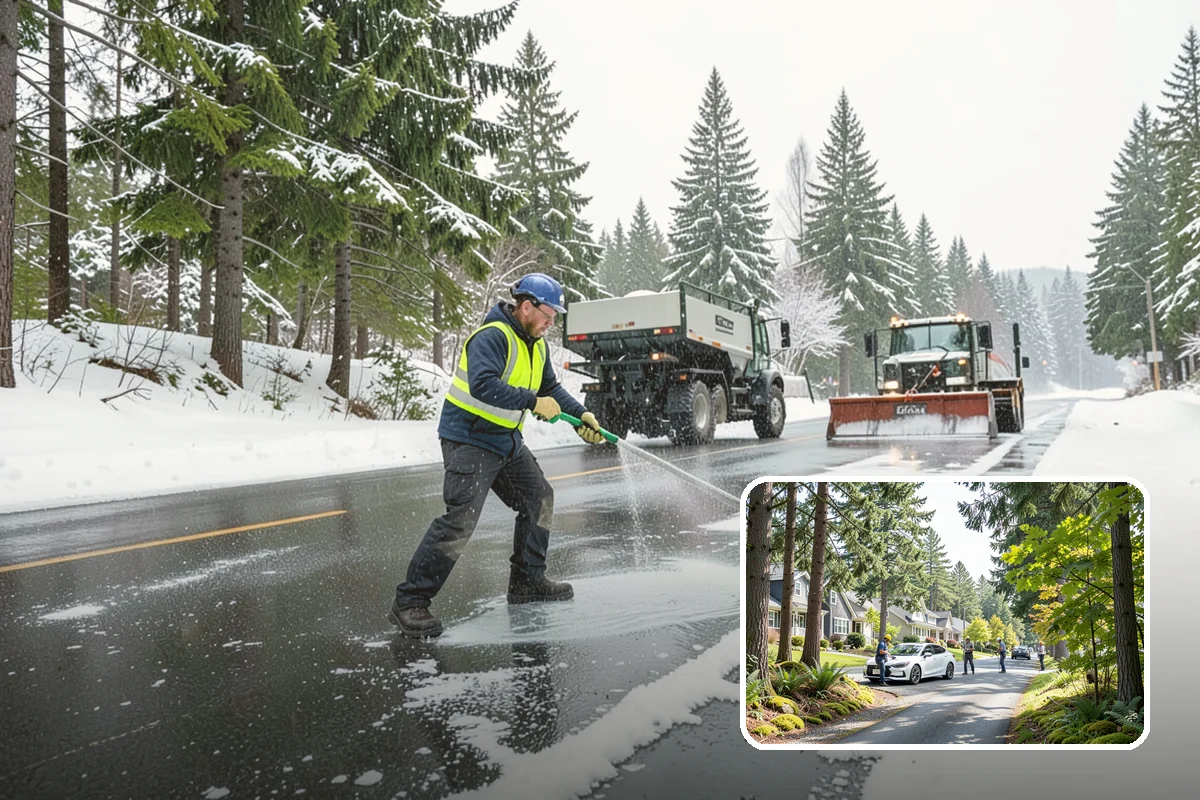 Winter Storm Cleanup in Normandy Park, King County, WA - Removal of plow berms and hard-packed leftovers