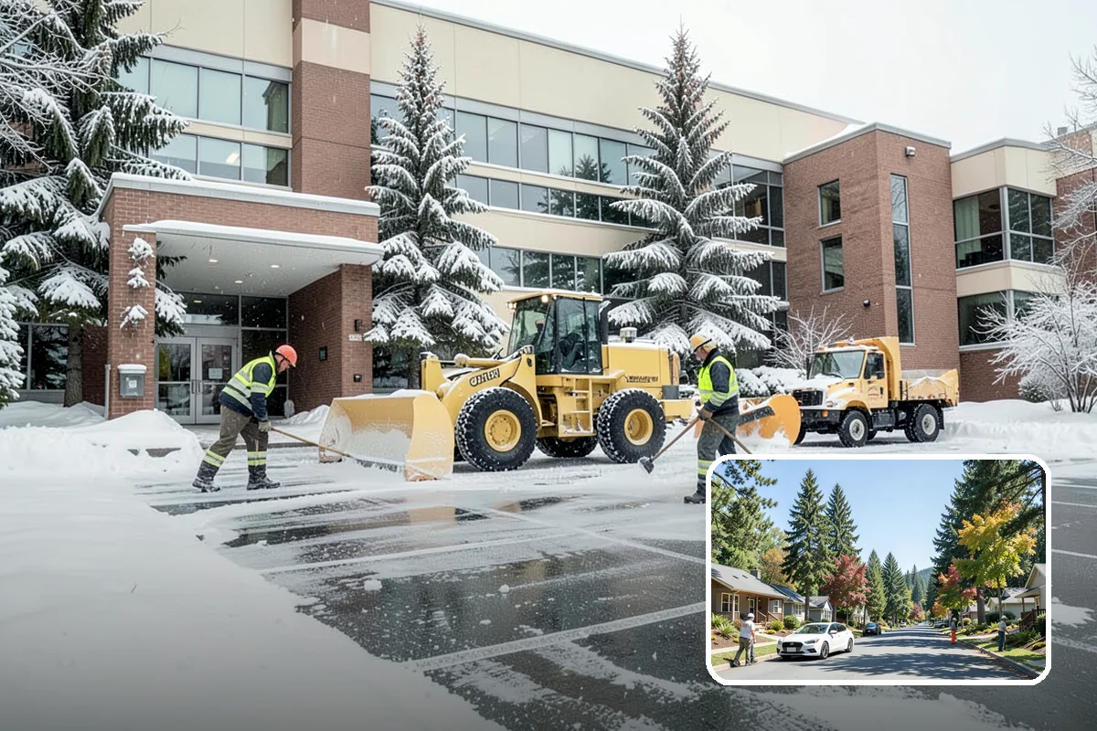 Winter Storm Cleanup in Orting, Pierce County, WA - Removal of plow berms and hard-packed leftovers