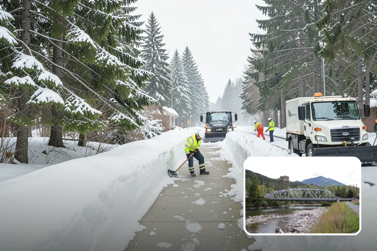 Winter Storm Cleanup in Skykomish, King County, WA - Removal of plow berms and hard-packed leftovers