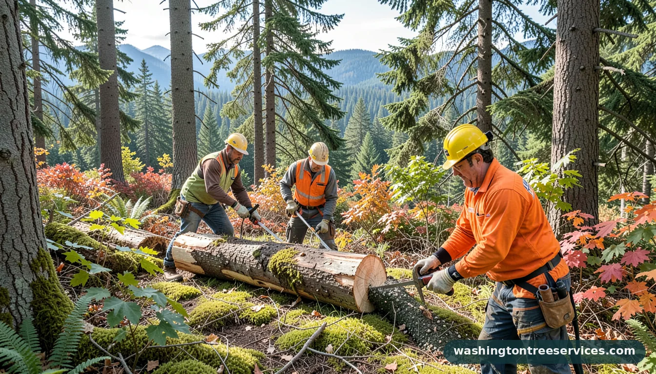 3 cut method - tree service equipment and crew in Washington