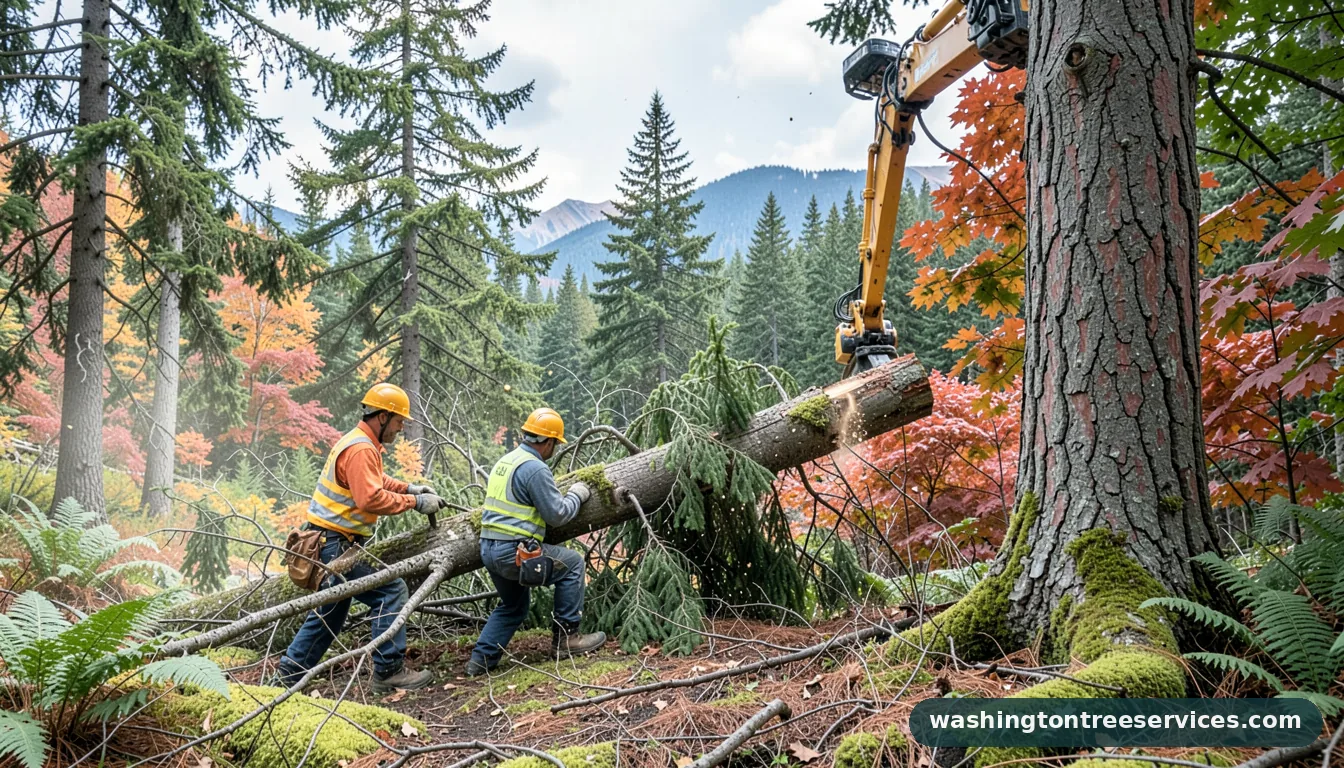 Certified arborists handling advanced tree felling techniques in Washington advanced tree felling techniques - certified arborists at work in Washington