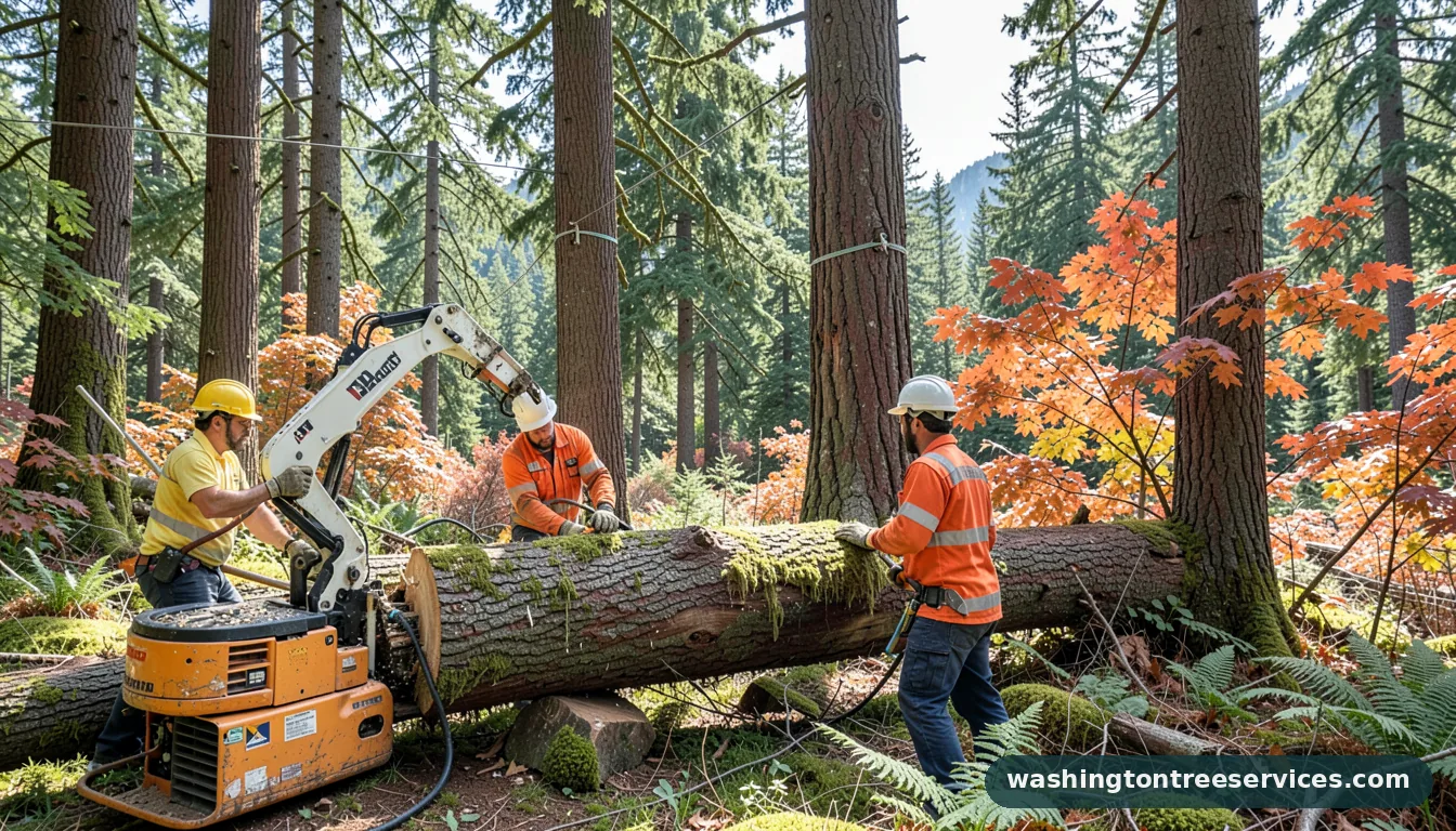 Professional equipment for advanced tree felling techniques in Washington advanced tree felling techniques - tree service equipment and crew in Washington